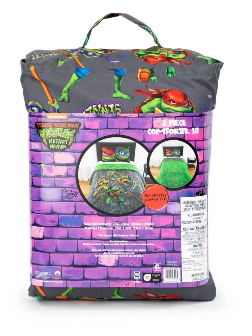 Teenage Mutant Ninja Turtles Kids 2 Piece Grey Reversible Set, Twin/Full